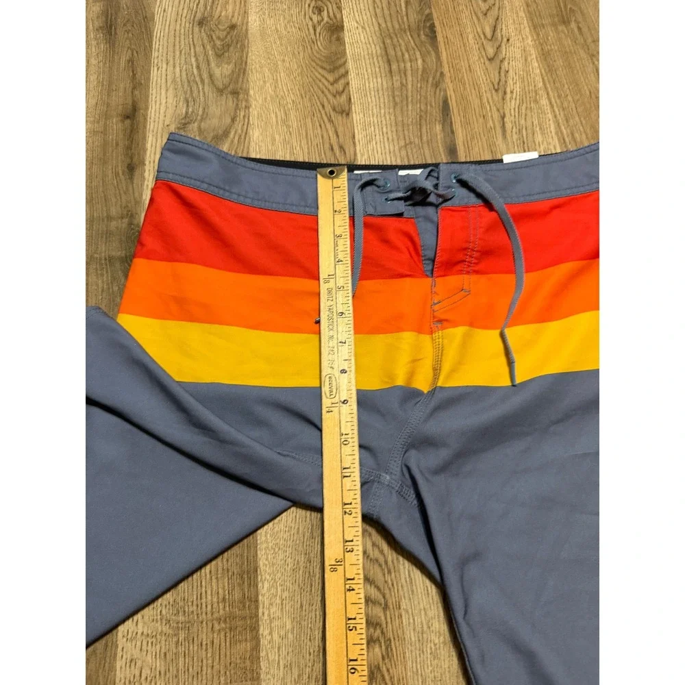 Fox Racing Board Shorts Mens Size 36 Blue Striped Swim Trunks Surf Retro Logo